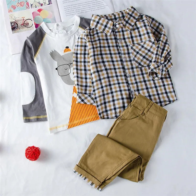 Kids BoysClothes Children Plaid Coat+T-Shirt+Pants 3pcs Baby Suits Toddler Boy Clothing Spring Autumn Outerwear Costume BC1034