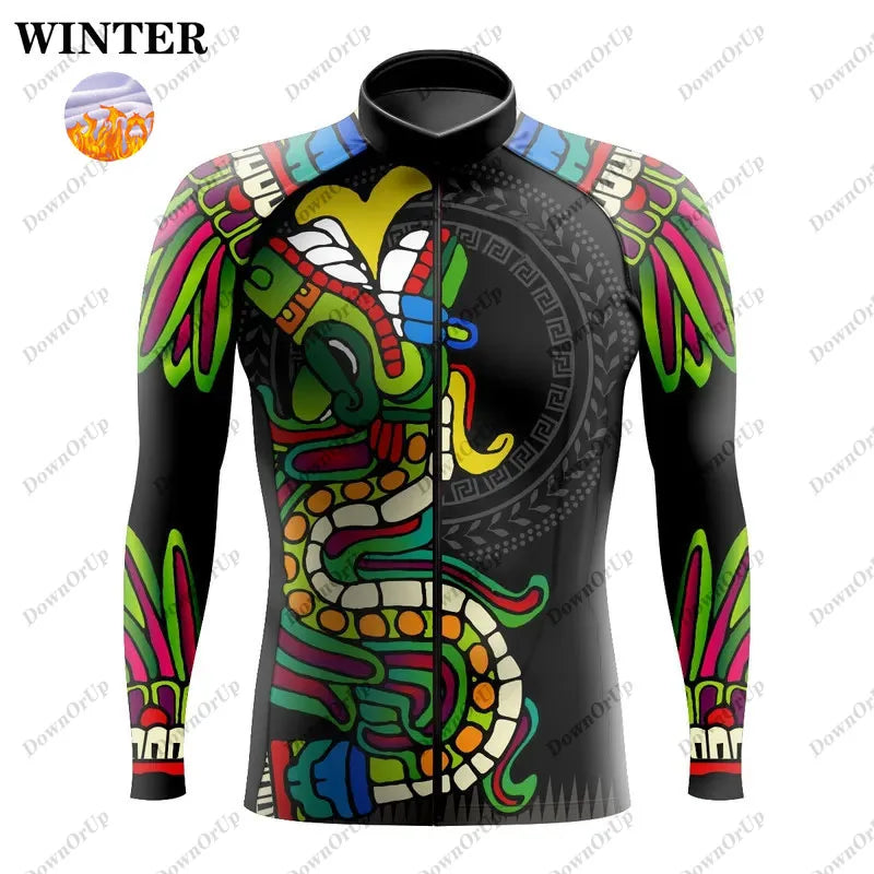 Mexico Aztec Men's Long Sleeve Cycling Jersey Maillot Ciclismo Hombre Equipment BIke ropa Professional Cycling Clothing