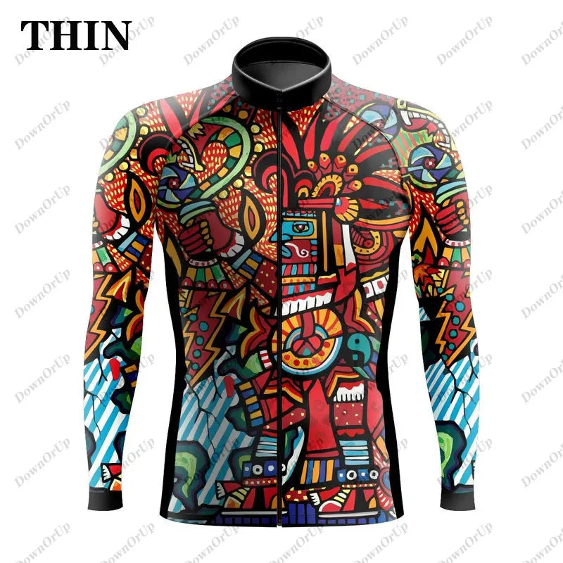 Mexico Aztec Men's Long Sleeve Cycling Jersey Maillot Ciclismo Hombre Equipment BIke ropa Professional Cycling Clothing