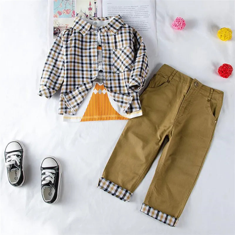 Kids BoysClothes Children Plaid Coat+T-Shirt+Pants 3pcs Baby Suits Toddler Boy Clothing Spring Autumn Outerwear Costume BC1034