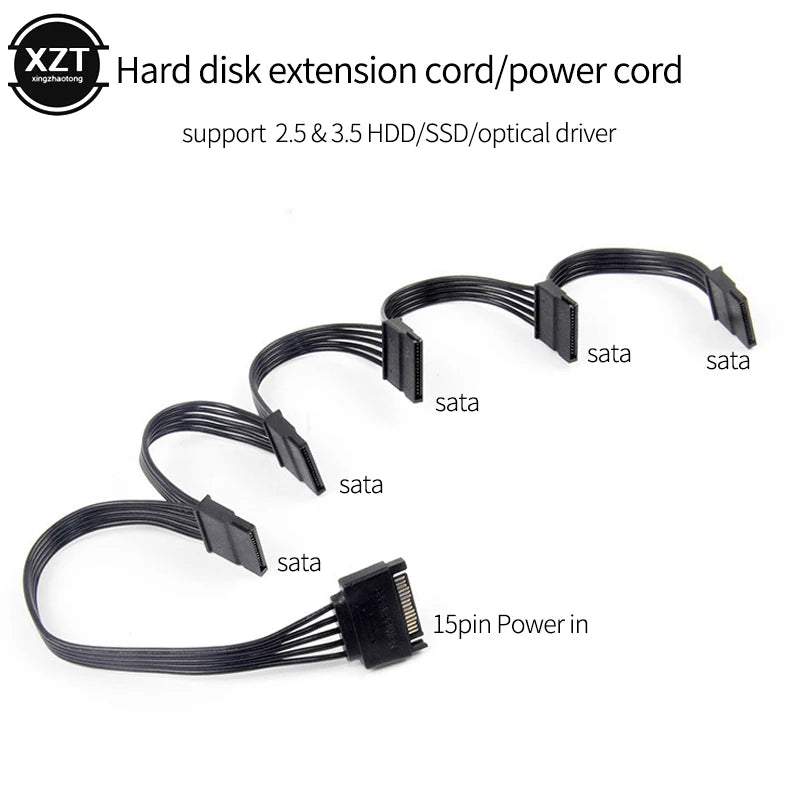 New SATA 15Pin M 1 to 5 SATA 15Pin F Hard Drive Power Supply Splitter Cable Cord for DIY PC Sever 15-pin Power Adapter 60CM