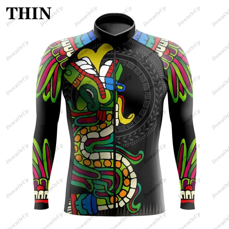 Mexico Aztec Men's Long Sleeve Cycling Jersey Maillot Ciclismo Hombre Equipment BIke ropa Professional Cycling Clothing