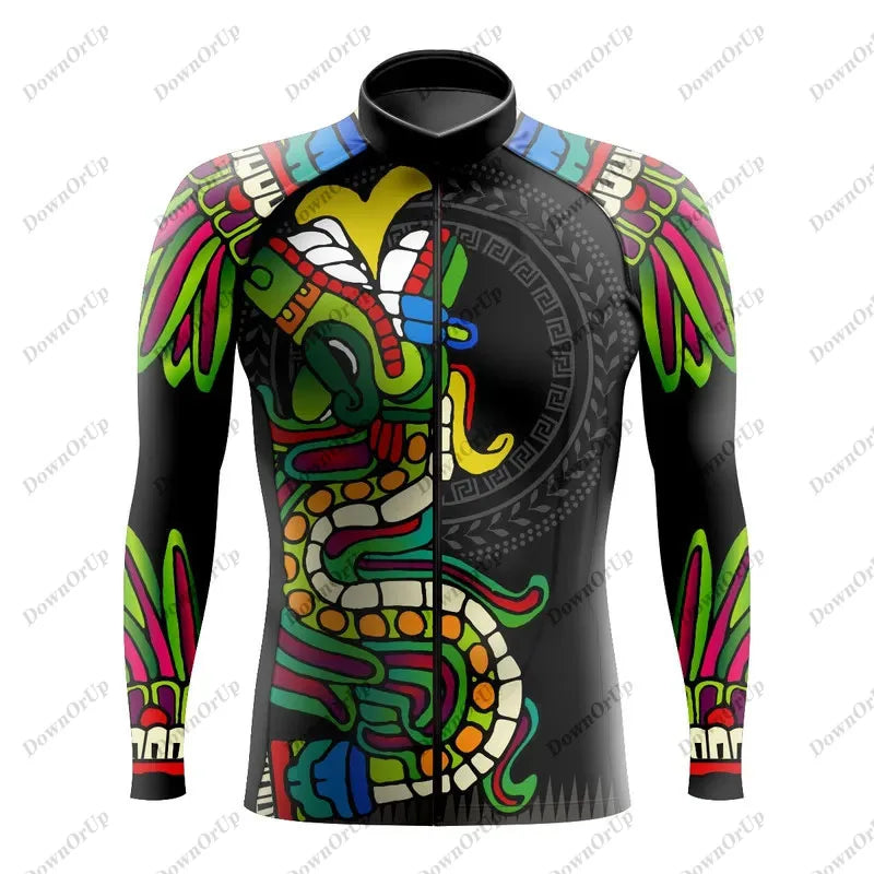 Mexico Aztec Men's Long Sleeve Cycling Jersey Maillot Ciclismo Hombre Equipment BIke ropa Professional Cycling Clothing