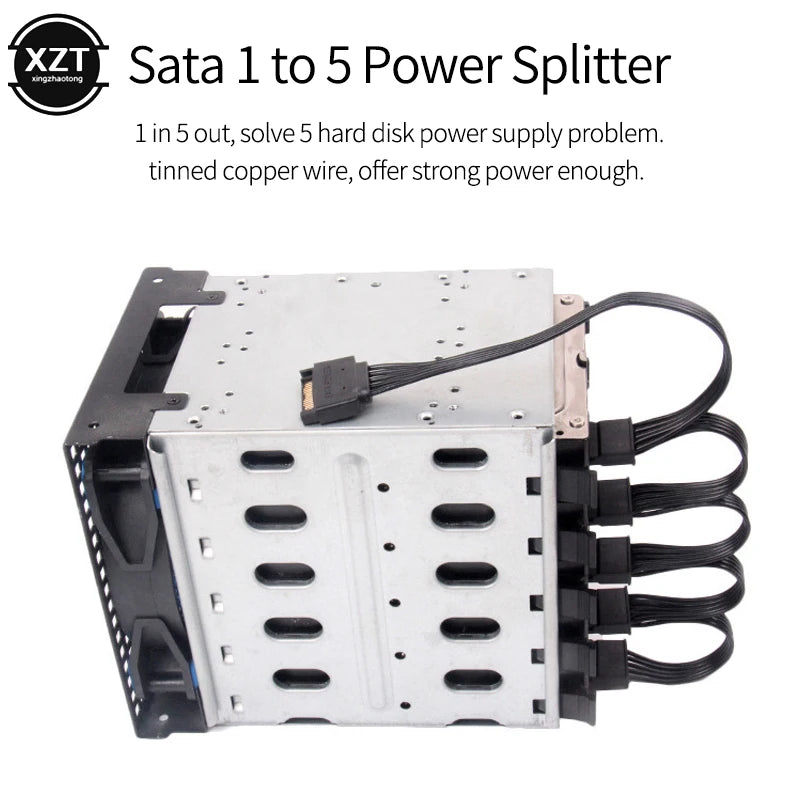 New SATA 15Pin M 1 to 5 SATA 15Pin F Hard Drive Power Supply Splitter Cable Cord for DIY PC Sever 15-pin Power Adapter 60CM