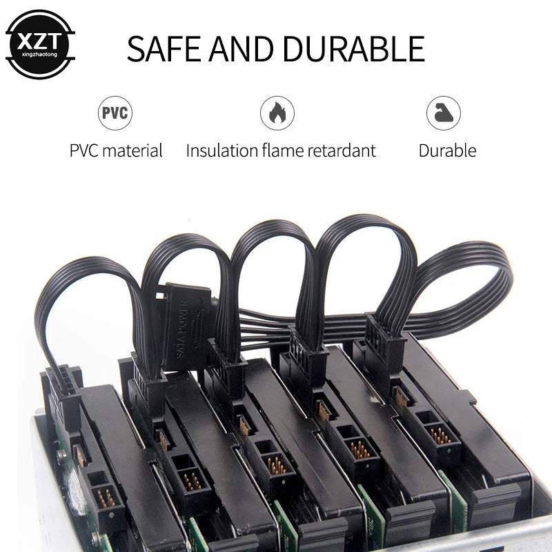 New SATA 15Pin M 1 to 5 SATA 15Pin F Hard Drive Power Supply Splitter Cable Cord for DIY PC Sever 15-pin Power Adapter 60CM