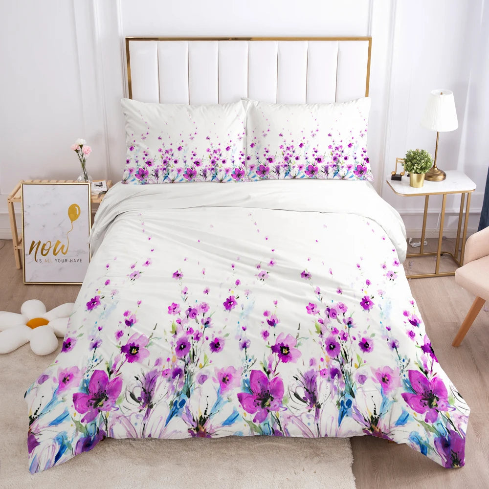 Bedding Set Duvet Cover Pillowcases Comforter/Quilt/Blanket Cover Luxury 3D HD Quality Printed Reactive Queen Single purple