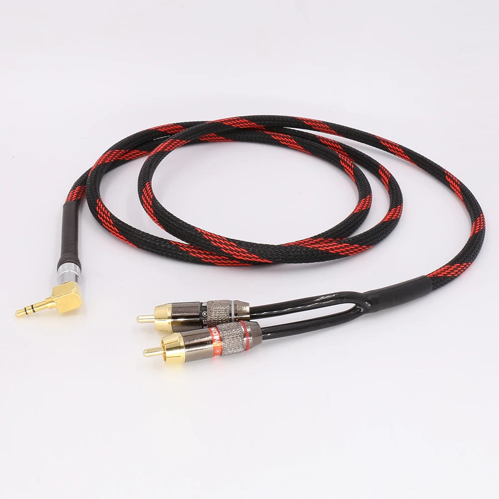 90degree 3.5mm jack to 2RCA audio cable HIFI stereo Audio Wire for amplifier, mobile phone, computer, desktop audio