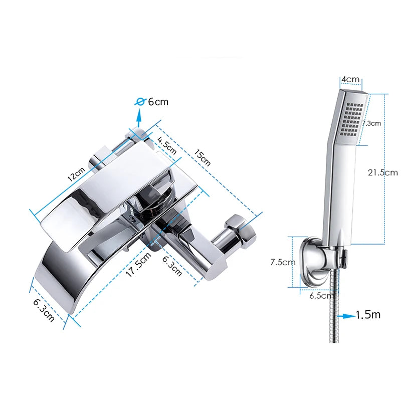 ROVATE Bathtub Shower Set Wall Mounted Waterfall Bath Faucet, Bathroom Cold and Hot Mixer Taps Brass Chrome