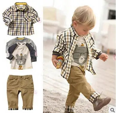 Kids BoysClothes Children Plaid Coat+T-Shirt+Pants 3pcs Baby Suits Toddler Boy Clothing Spring Autumn Outerwear Costume BC1034