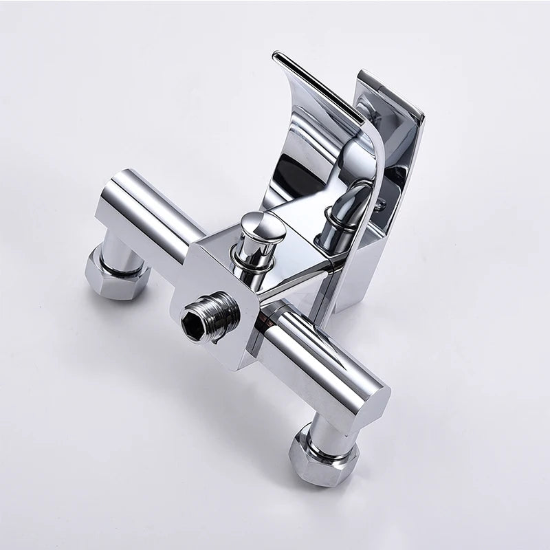 ROVATE Bathtub Shower Set Wall Mounted Waterfall Bath Faucet, Bathroom Cold and Hot Mixer Taps Brass Chrome