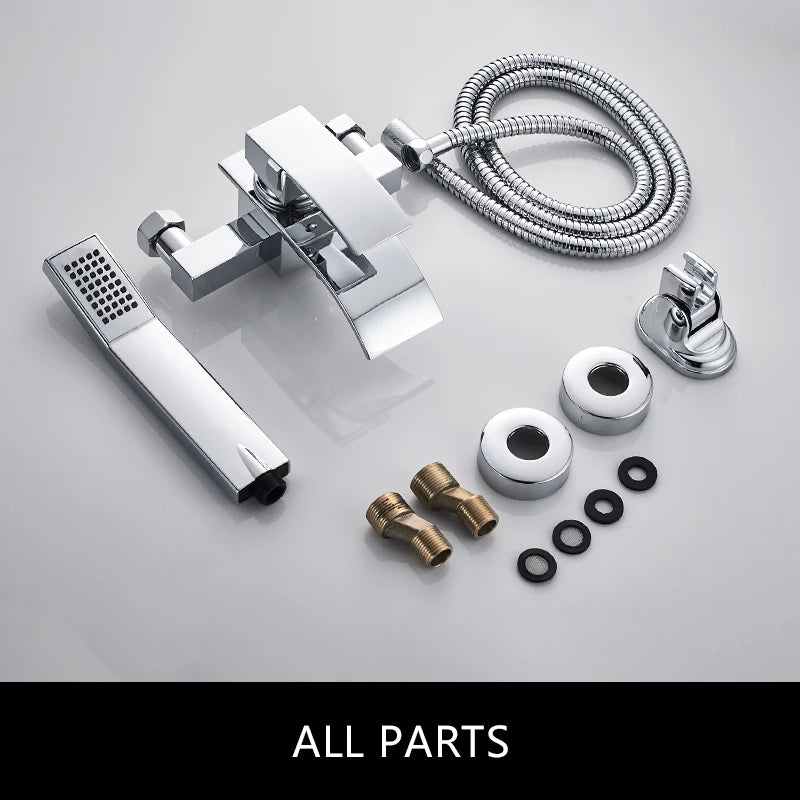 ROVATE Bathtub Shower Set Wall Mounted Waterfall Bath Faucet, Bathroom Cold and Hot Mixer Taps Brass Chrome