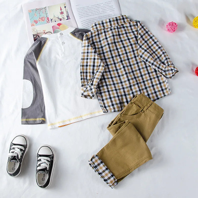 Kids BoysClothes Children Plaid Coat+T-Shirt+Pants 3pcs Baby Suits Toddler Boy Clothing Spring Autumn Outerwear Costume BC1034