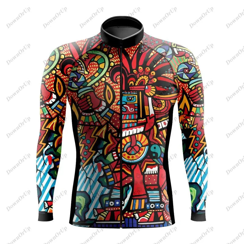 Mexico Aztec Men's Long Sleeve Cycling Jersey Maillot Ciclismo Hombre Equipment BIke ropa Professional Cycling Clothing