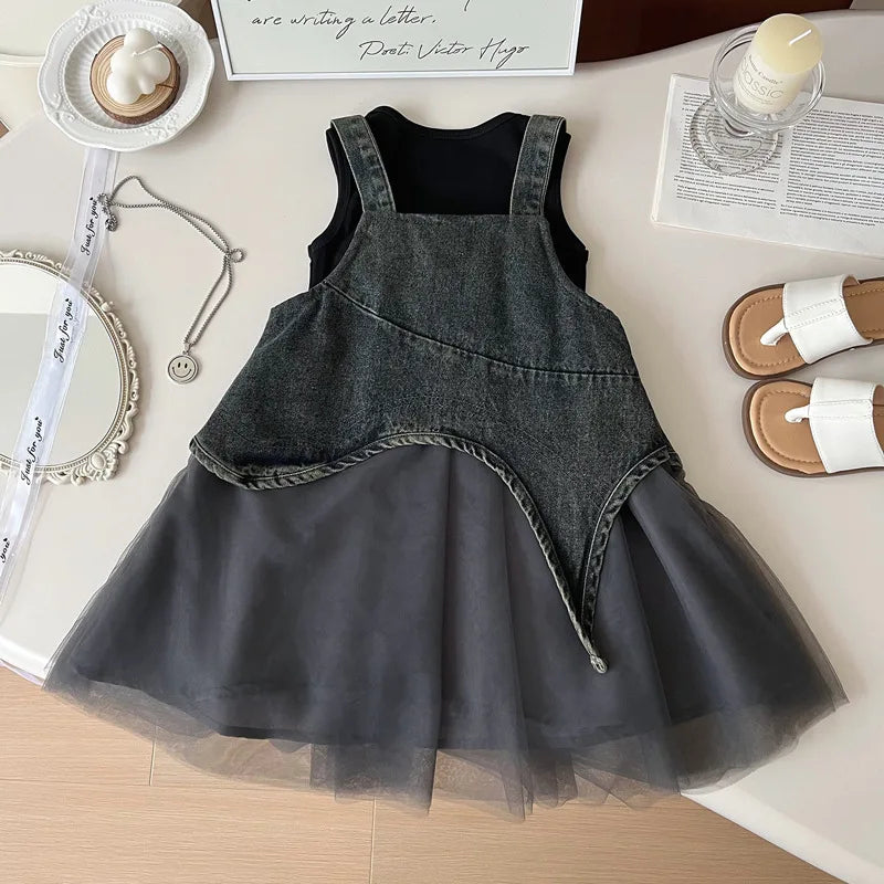 Children's Clothing Sets Sleeveless T-shirt + Denim Strappy Skirt Girls Clothes for 2 To 7 Years Baby Girl Outfit Skirt Sets