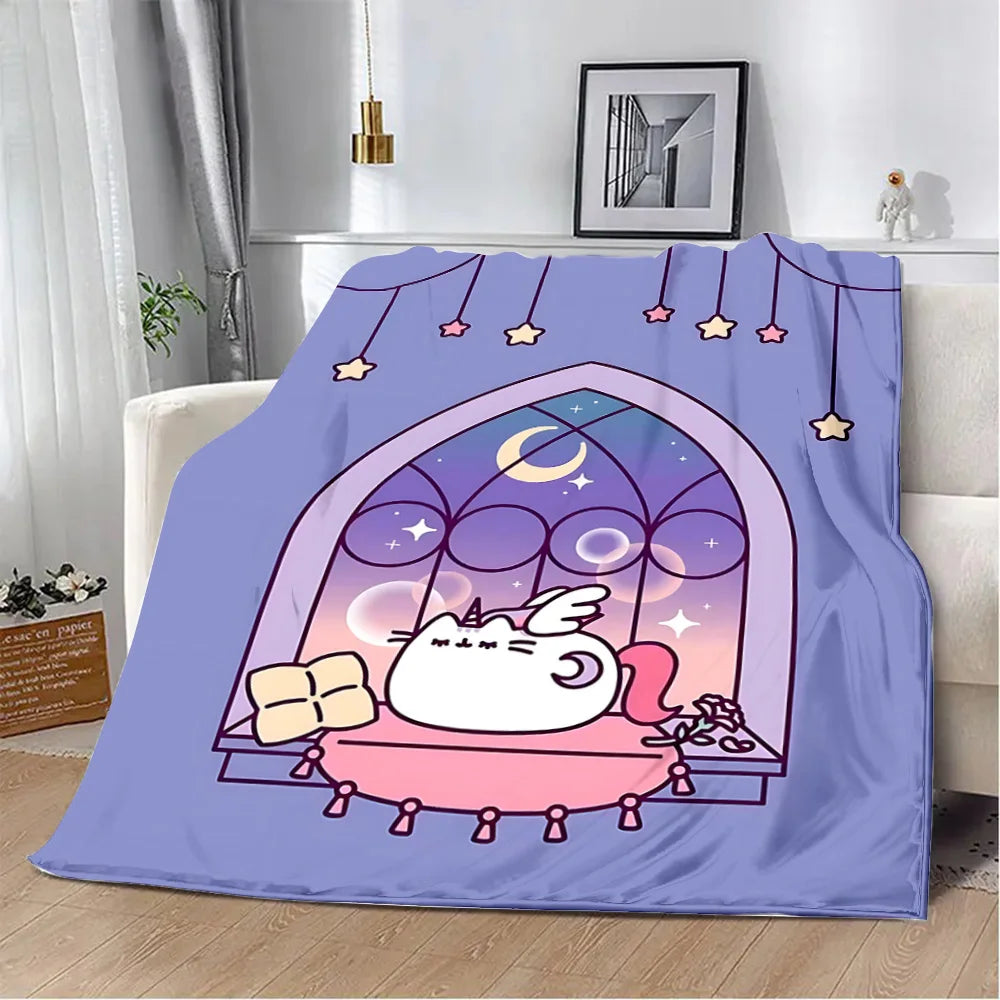 Cartoon Printed Blanket Picnic Blankets Cute Pusheens Cats Warm Blanket Soft and Comfortable Blanket Home Travel Birthday Gift