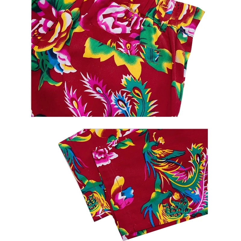 Red Men's Printed Suit Pants, Fashion Casual Trousers, Black Nostalgic Style Pantalones Hombre M-5XL Cotton Pant