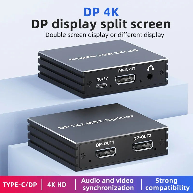 4K 60Hz DisplayPort Splitter 1 In 2 Out DP 1.4 MST Hub 1x2 Extend DP to HDMI Dual Monitor for Desktop Video Card to TV Monitor