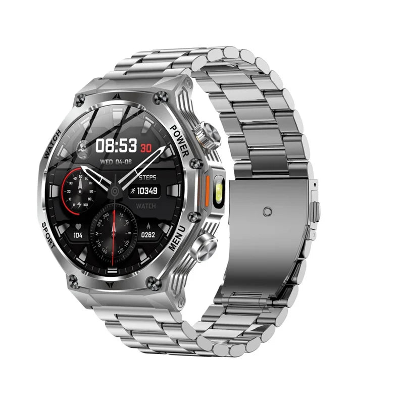 Smart Watch AK82 Men Outdoors Sports Fitness Tracker LED Flashlight BT Calling Health Monitoring 800Mah Large Battery Smartwatch