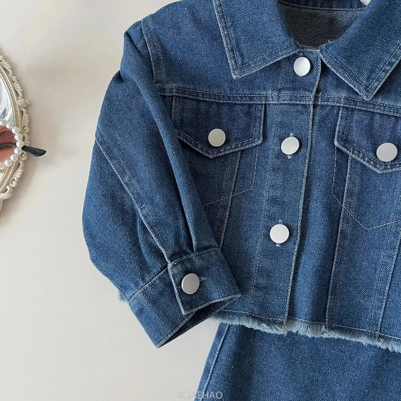 Teen Girl Clothes Little Baby 2 Piece Clothing DenimPiece Sets Fashion Children Autumn Outfits Kids Jacket and Long Skirts Two