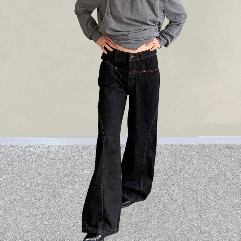 2025 Ropa Y2K Fashion Dark Blue Baggy Stacked Jeans Pants For Women Clothing Wide Leg Casual Lady Denim Trousers Pantalon Femme