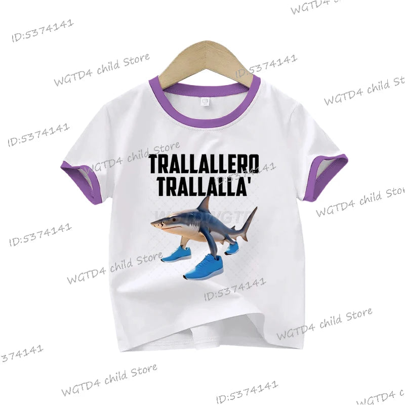 Children's Clothing Italian Brainrot Tralalero Tralala Printed T-shirt for Children Fashion Shark Lover Funny Meme Boys Clothes