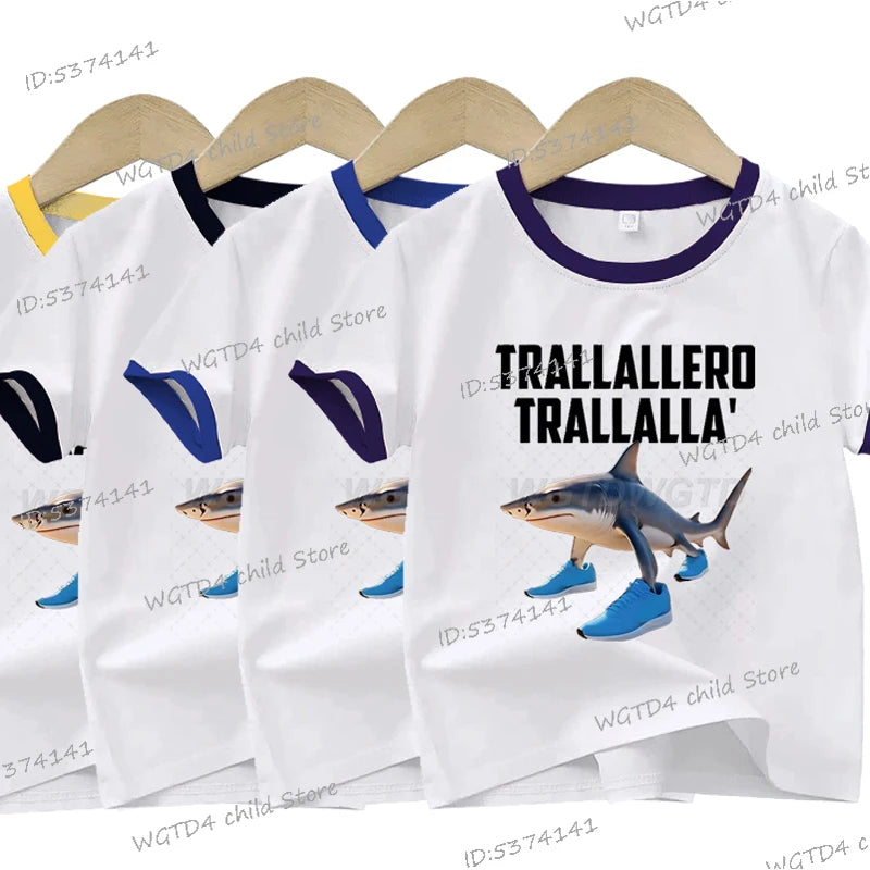 Children's Clothing Italian Brainrot Tralalero Tralala Printed T-shirt for Children Fashion Shark Lover Funny Meme Boys Clothes