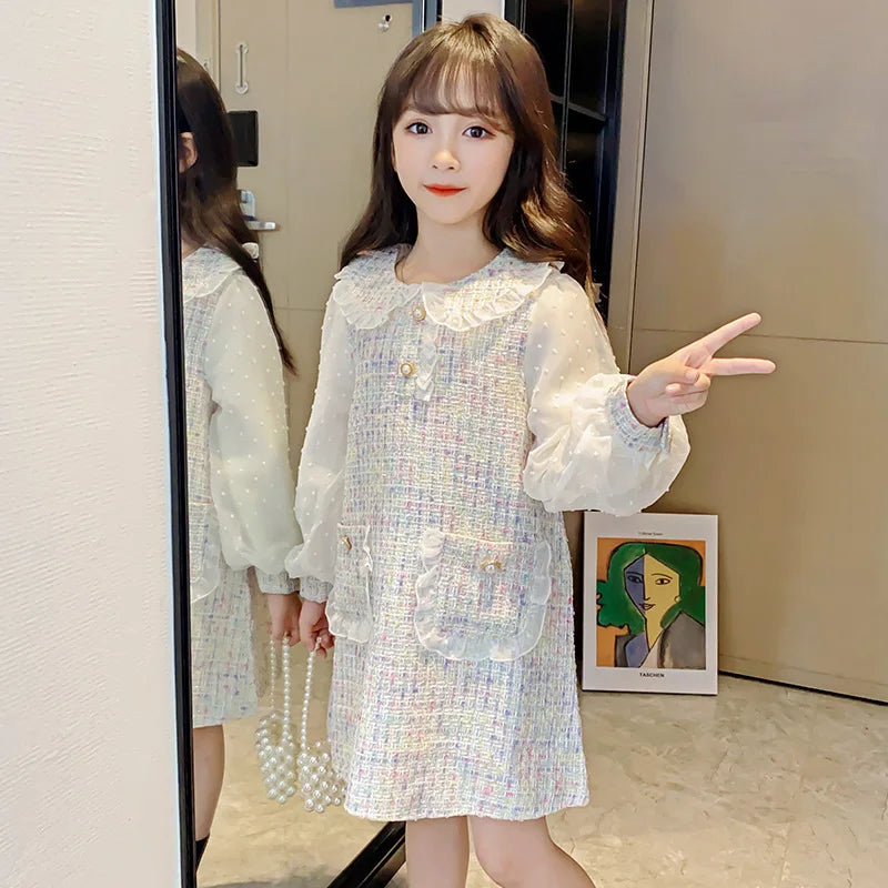 Children's Clothing Girls Spring and Fall Dress 2025 New Girls Small Fragrant Wind Middle and Large Children Princess Skirt