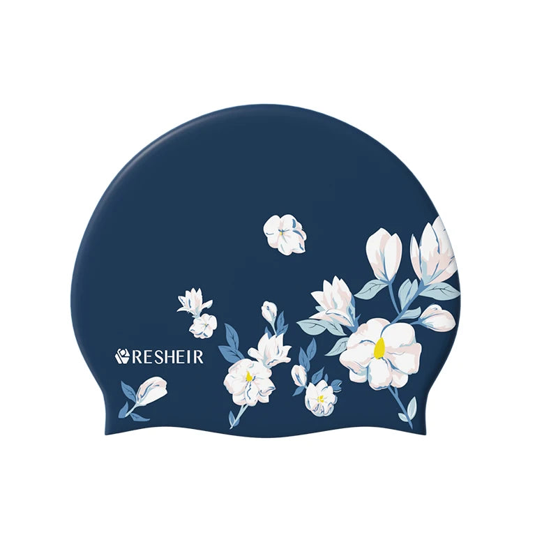 Silicone Swimming Cap Waterproof High Elastic Swim Cap for Women Long Hair Comfortable Adults Printed Swimming Cap