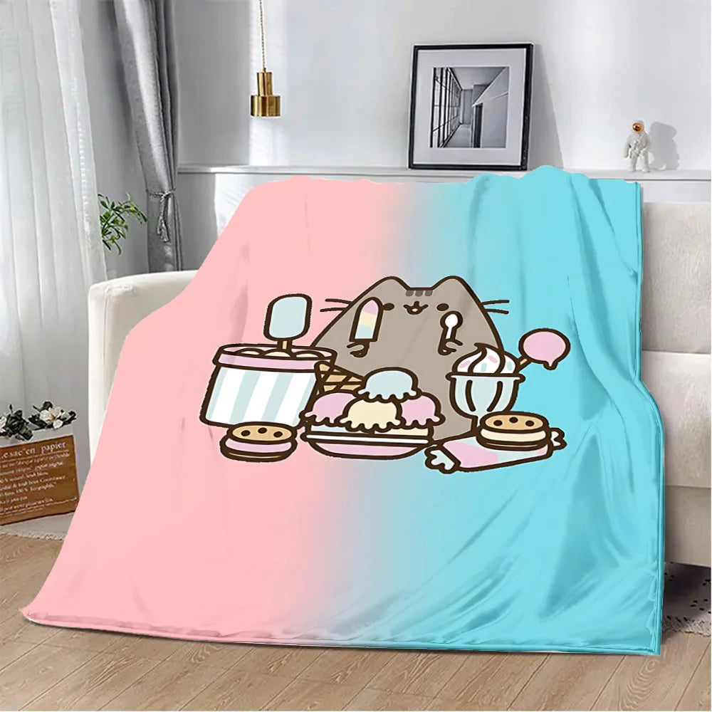 Cartoon Printed Blanket Picnic Blankets Cute Pusheens Cats Warm Blanket Soft and Comfortable Blanket Home Travel Birthday Gift