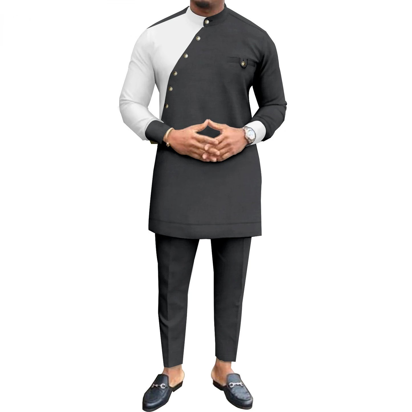 New Casual Fashion African Ethnic Solid Color Men's Casual Suit Jacket + Pants Ropa Hombre Roupas Maculinas 반바지 Men Clothing