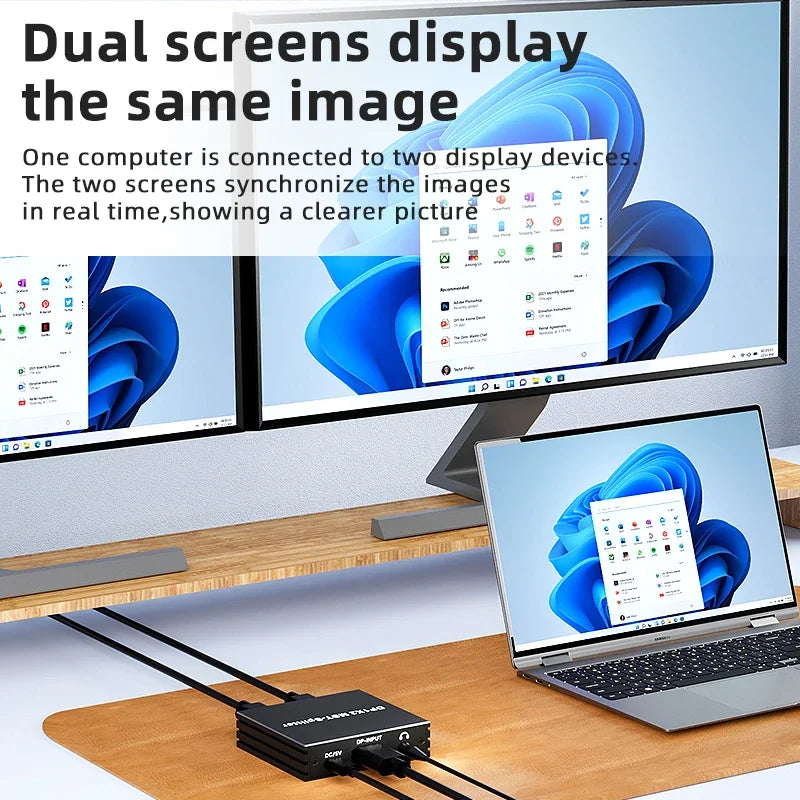 4K 60Hz DisplayPort Splitter 1 In 2 Out DP 1.4 MST Hub 1x2 Extend DP to HDMI Dual Monitor for Desktop Video Card to TV Monitor