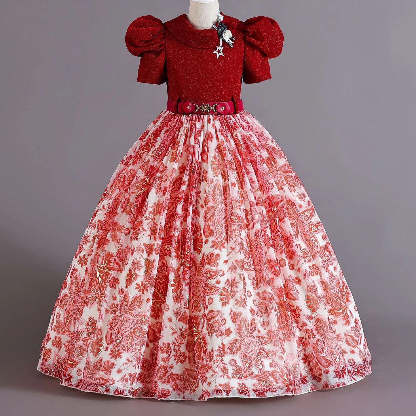 New Children's Wear Chiffon Decal Retro Pattern Children's Dress Girls Wear Waist Striped Princess Skirt for 3-12 Years
