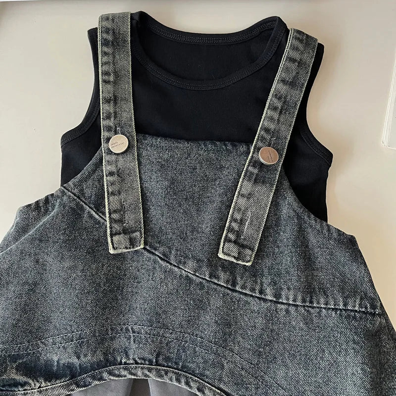 Children's Clothing Sets Sleeveless T-shirt + Denim Strappy Skirt Girls Clothes for 2 To 7 Years Baby Girl Outfit Skirt Sets