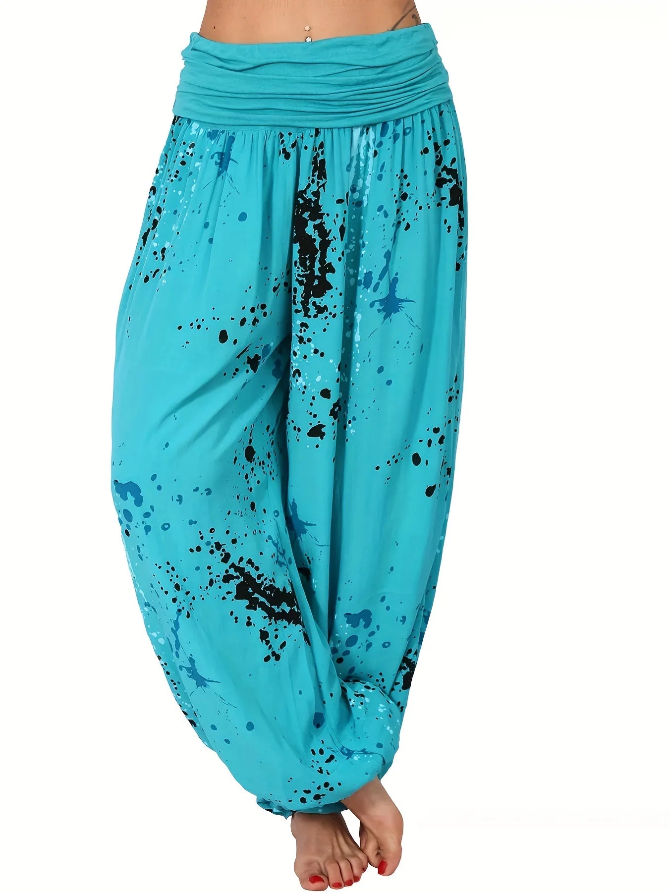 Women New Fashion Floral Print Harem Pants Yoga Pants Ladies Loose Fit Casual Wide Leg Long Trousers Sports Pants