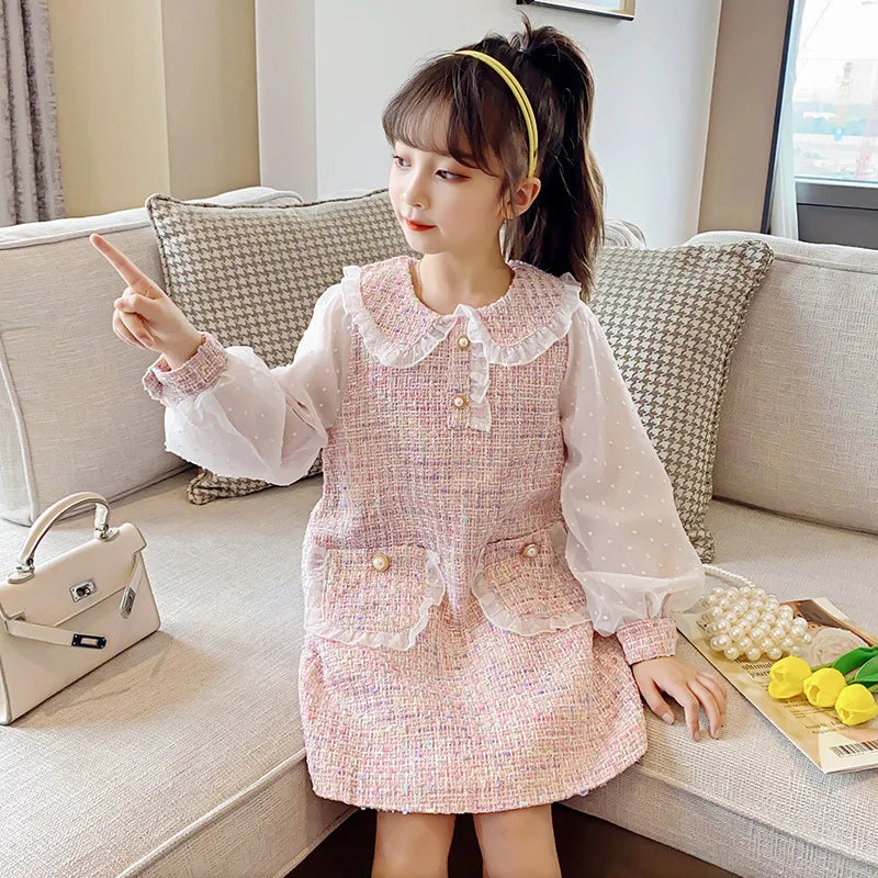 Children's Clothing Girls Spring and Fall Dress 2025 New Girls Small Fragrant Wind Middle and Large Children Princess Skirt
