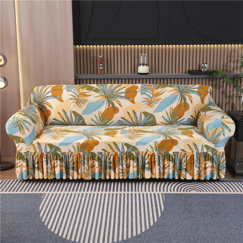 1/2/3/4 Seater Printed Sofa Skirt Cover Elastic Armchair Couch Covers for Living Room Furniture Protector