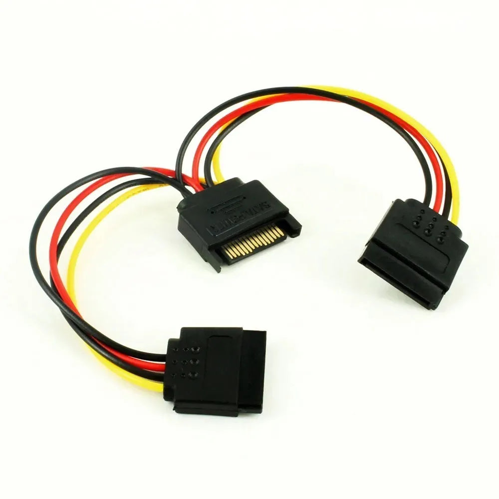 SATA 15pin Male to 2 x SATA 15pin Female Hard Disk Power Cable Serial ATA Y Splitter Dual Extension Cord Adapter Connector