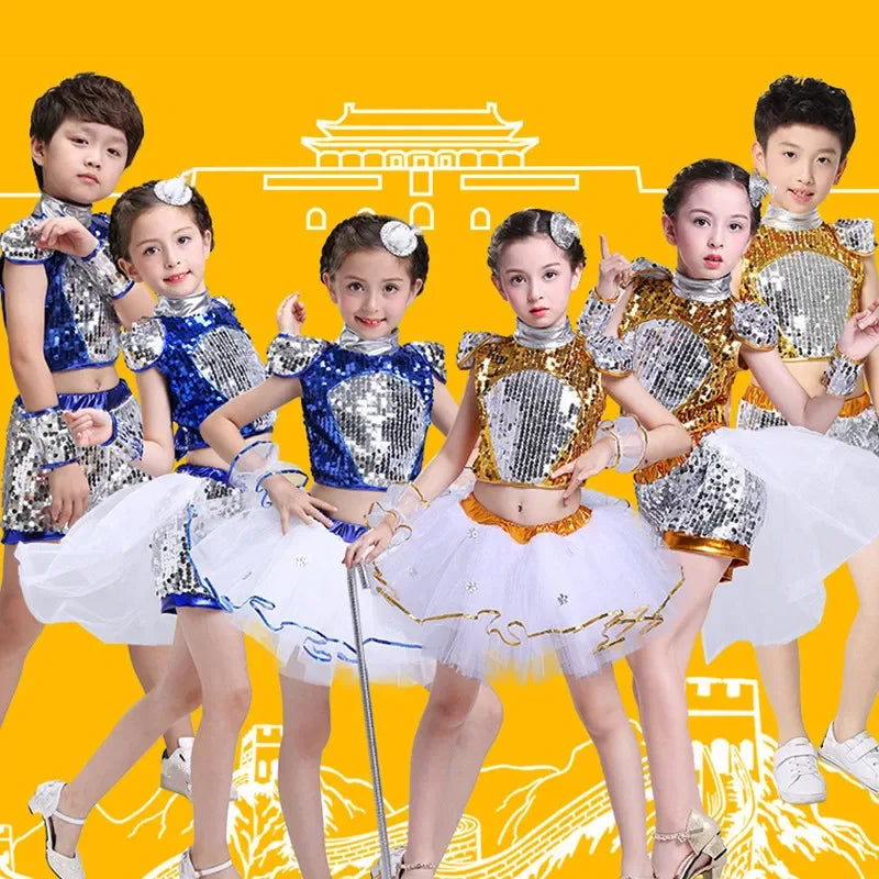 Show 2 Piece Set Children Costumes Summer Baby Girl Clothes Robe Fille Sequin Fashion Teen Boy Outfit Roupa Infantil Kids Suit