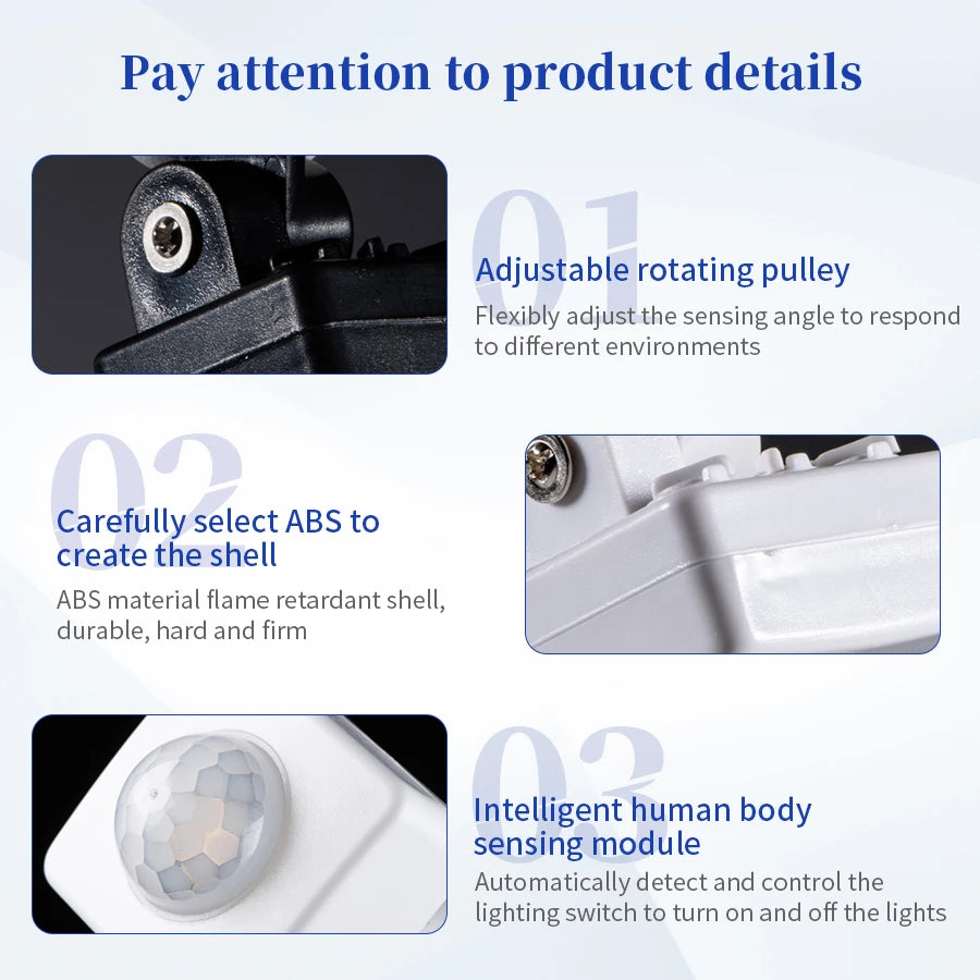 Motion Sensor 120° Replacement PIR Motion Detector for Home Adjustable Time & Detection Range for Floodlight LED Blub Celling