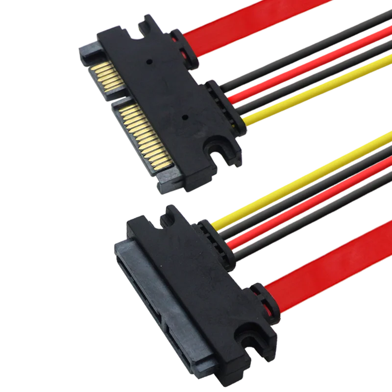 Red 0.3M 0.5M 7+15 22Pin SATA Extension Cable Male To Female 22 Pin Serial ATA Data Power Cord for 2.5 3.5 Inch HDD SSD