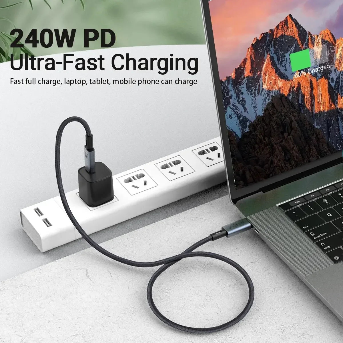 240W USB C to USB C Fast Charging Data Braided Cable with 8K Video Transfer & 40Gbps Speed For iPhone 16 Pro Macbook TV Laptop