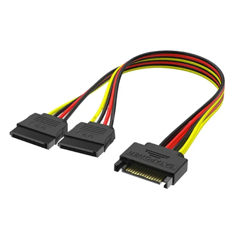 Coolcirc SATA Power Y Splitter Cable | 15Pin Male to 2 Female Extension | 20cm High Quality for Dual HDD/SSD Power Supply