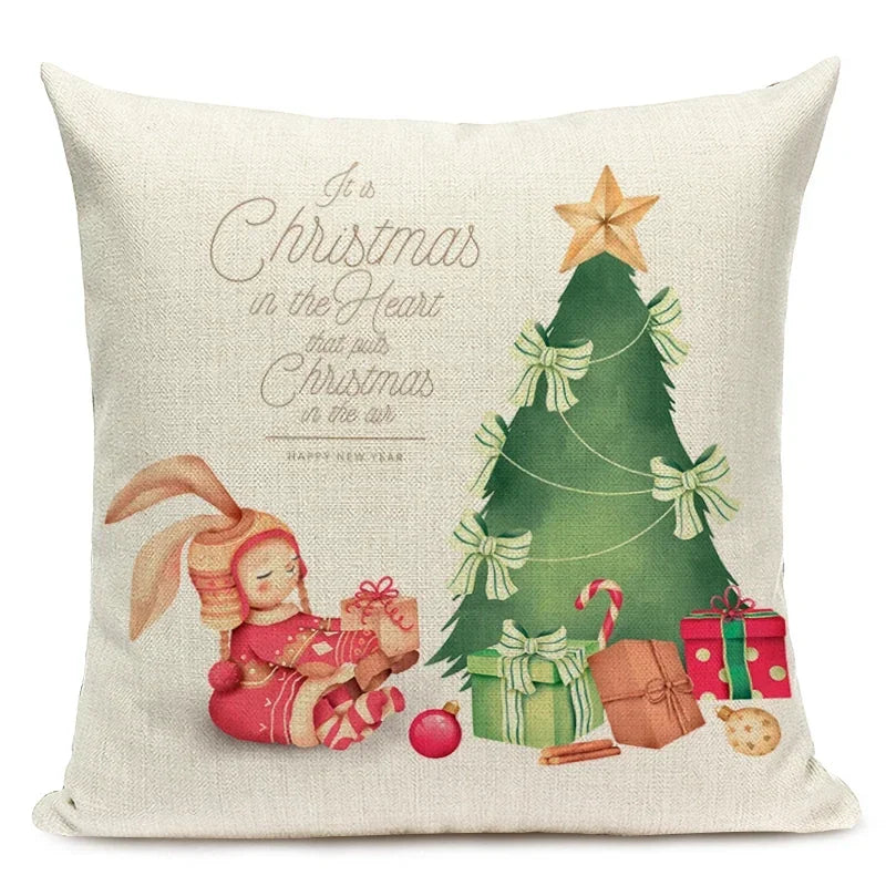 1pcs/SET Christmas Tree Pattern Linen Throw Pillow Case, Decorative Cushion Cover, Car, Home, Sofa Decor, Merry Christmas