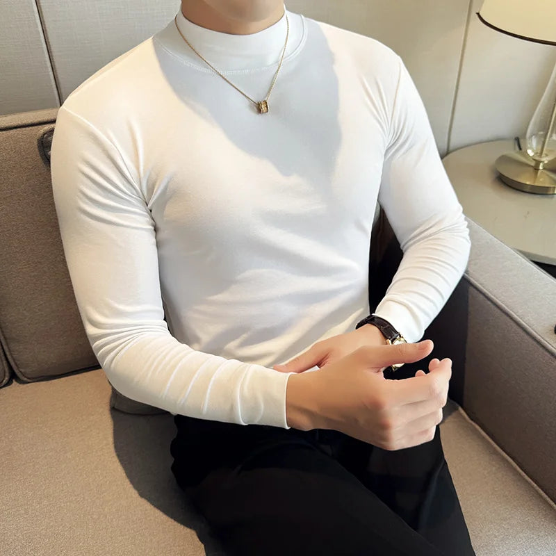 Ropa Hombre T Shirt For Men Korean Luxury Clothing High Elastic Turtleneck Slim Fit Long Sleeve Men's T-Shirts Casual Tops&Tees