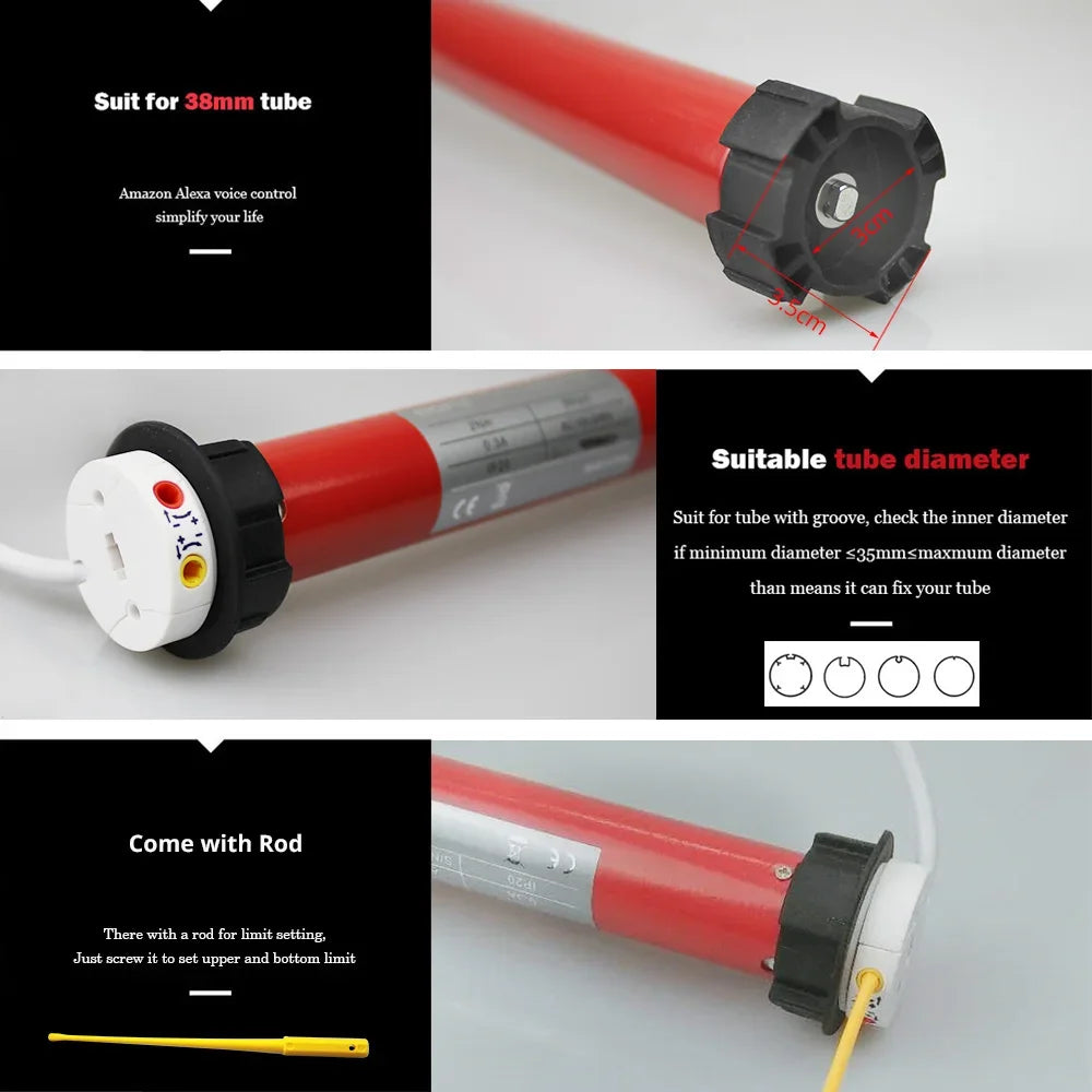 Automatic Electric Roller Curtain Motor for 38mm Tube Blinds Shutter Control by Switch Suit for 100V to 240V