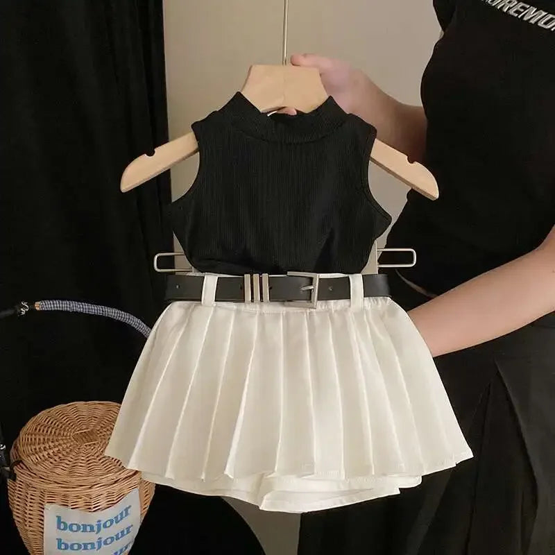 Childrens Clothing 2025 Summer New Girl's Fashion Tank Top Sweet Cool Fashion Skirt Set Baby Girl Sweet Simple Clothes