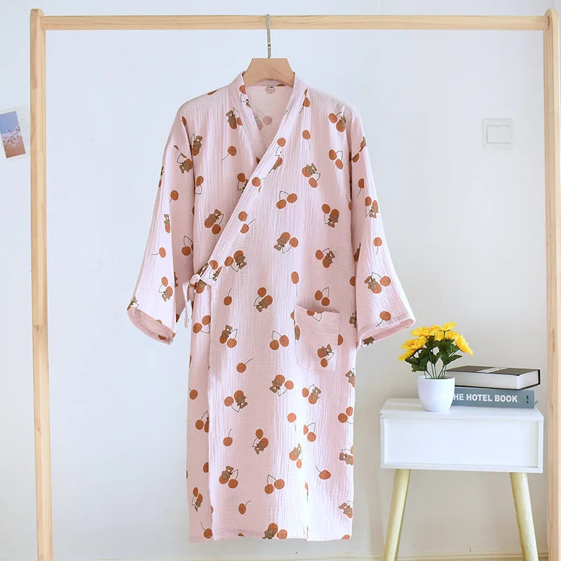 New Cotton Women Robe kimono pajamas Spring Summer Cozy gauze pajamas nightgown Dressing Female bathrobe Sleepwear long pijama