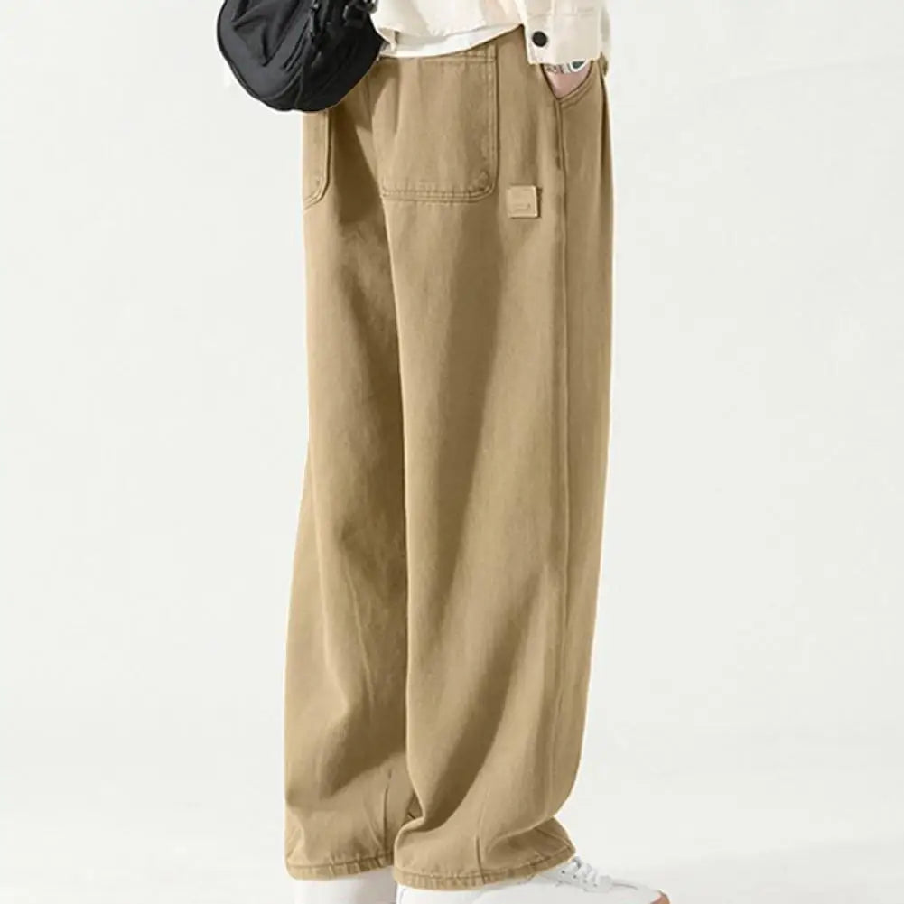 Pants for Men Trendy Wide-leg Trousers Breathable Wide-leg Men's Work Pants Retro Style Versatile Solid Color Trousers