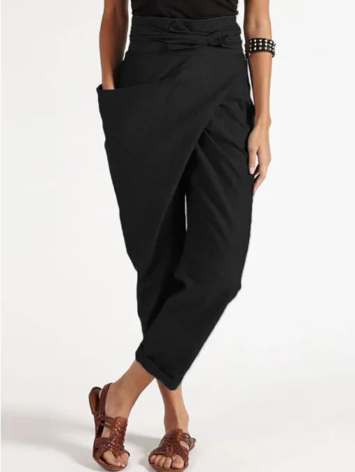 Women's Wide Leg Pants women Trousers Elastic Waist Cargo Casual Pants With Band Irregular lace up cropped pants ropa mujer