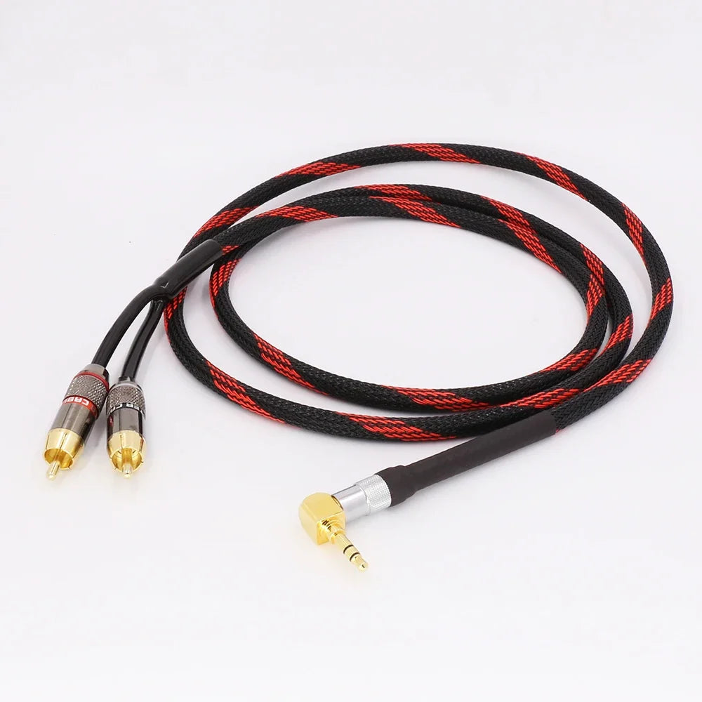 90degree 3.5mm jack to 2RCA audio cable HIFI stereo Audio Wire for amplifier, mobile phone, computer, desktop audio